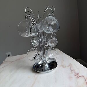 Bormioli Rocco Espresso Cups with Chrome Display Tree Stand Set of 6